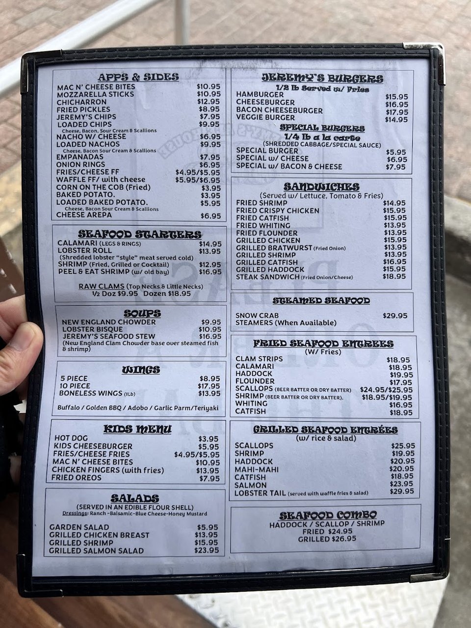 Simple menu layout for snacks and starters.